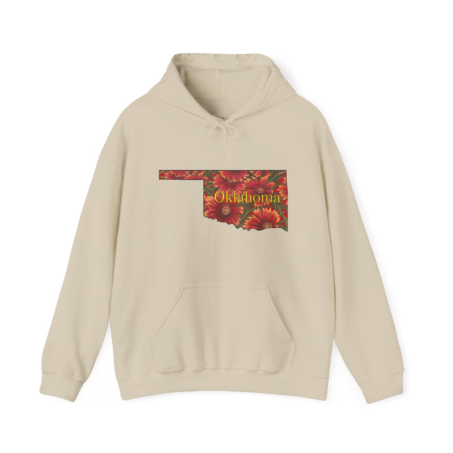 Oklahoma Hoodie - Indian Blanket - State Wildflower — Floral OK Map Design