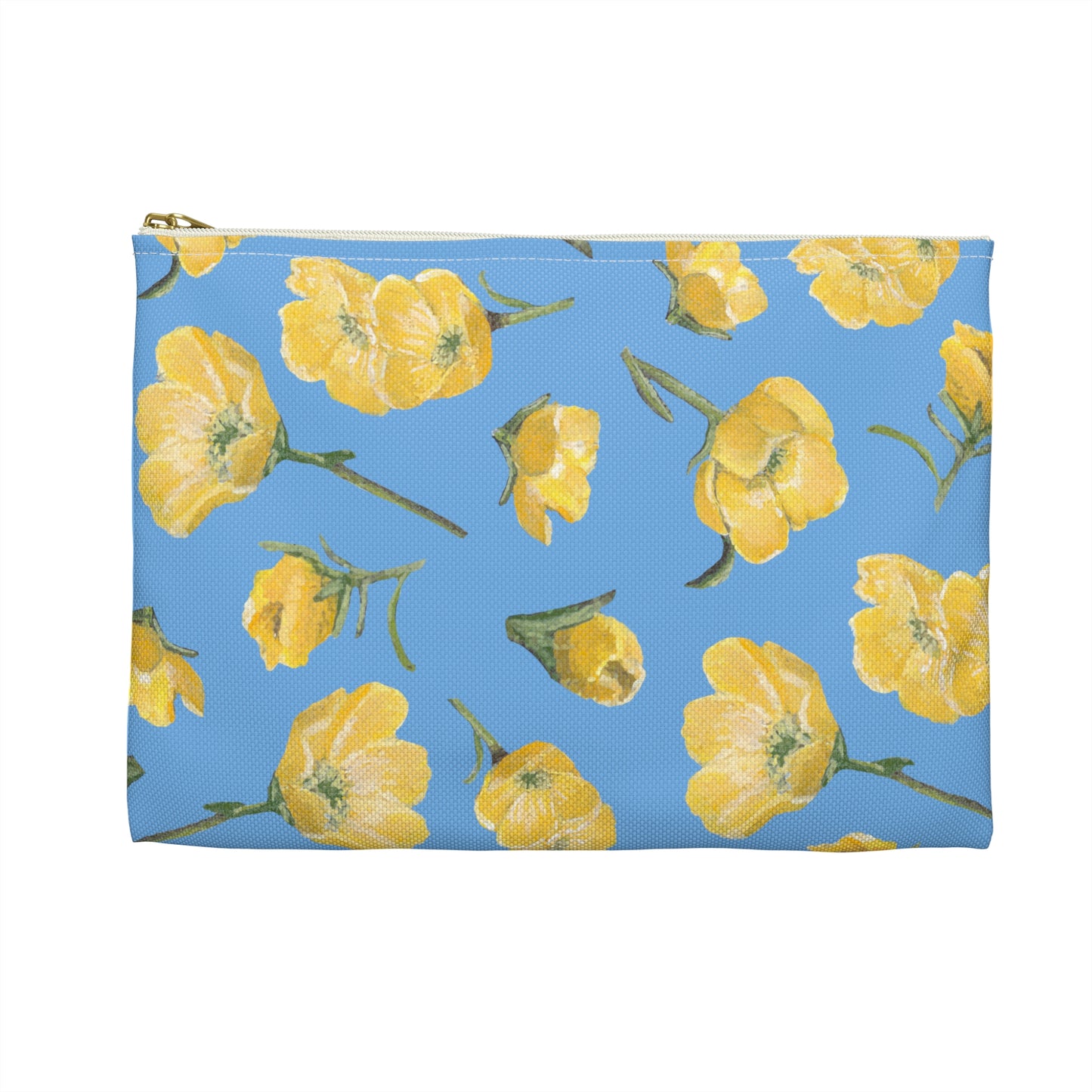 Accessory Pouch, Buttercups, Light Blue Background, Oklahoma Wildflower, Yellow Floral
