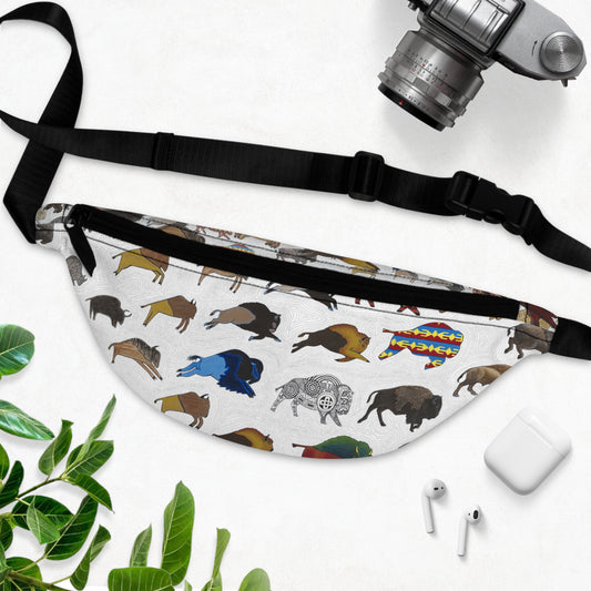 Fanny Pack, White, Bison Transition, Buffalo, Native American, Indigenous Design