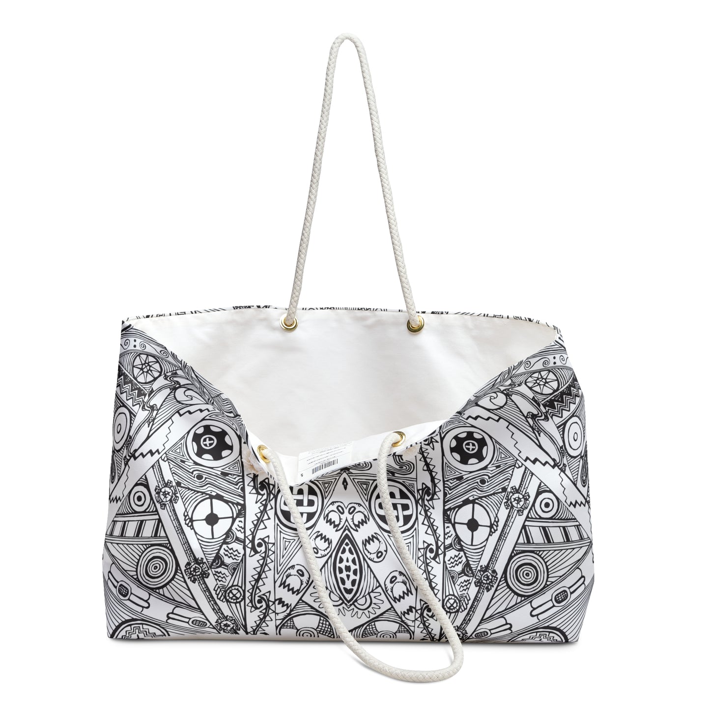 Weekender Bag featuring Black & White Tribal Motif, Tote Bag, Mound Symbols, Native Design