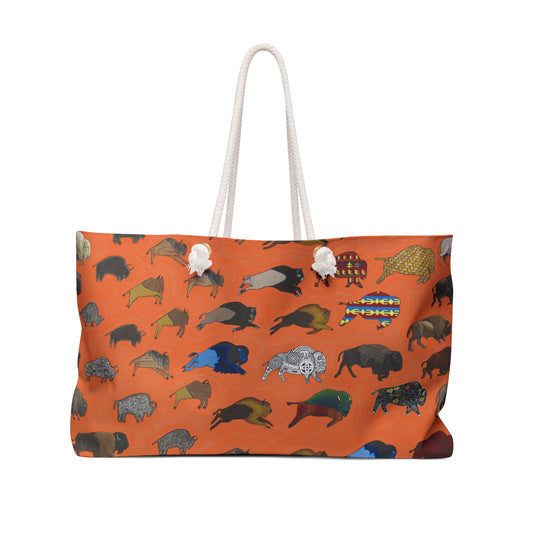 Weekender Bag, Orange, Bison Transition, Buffalo, Native American, PowWow Tote