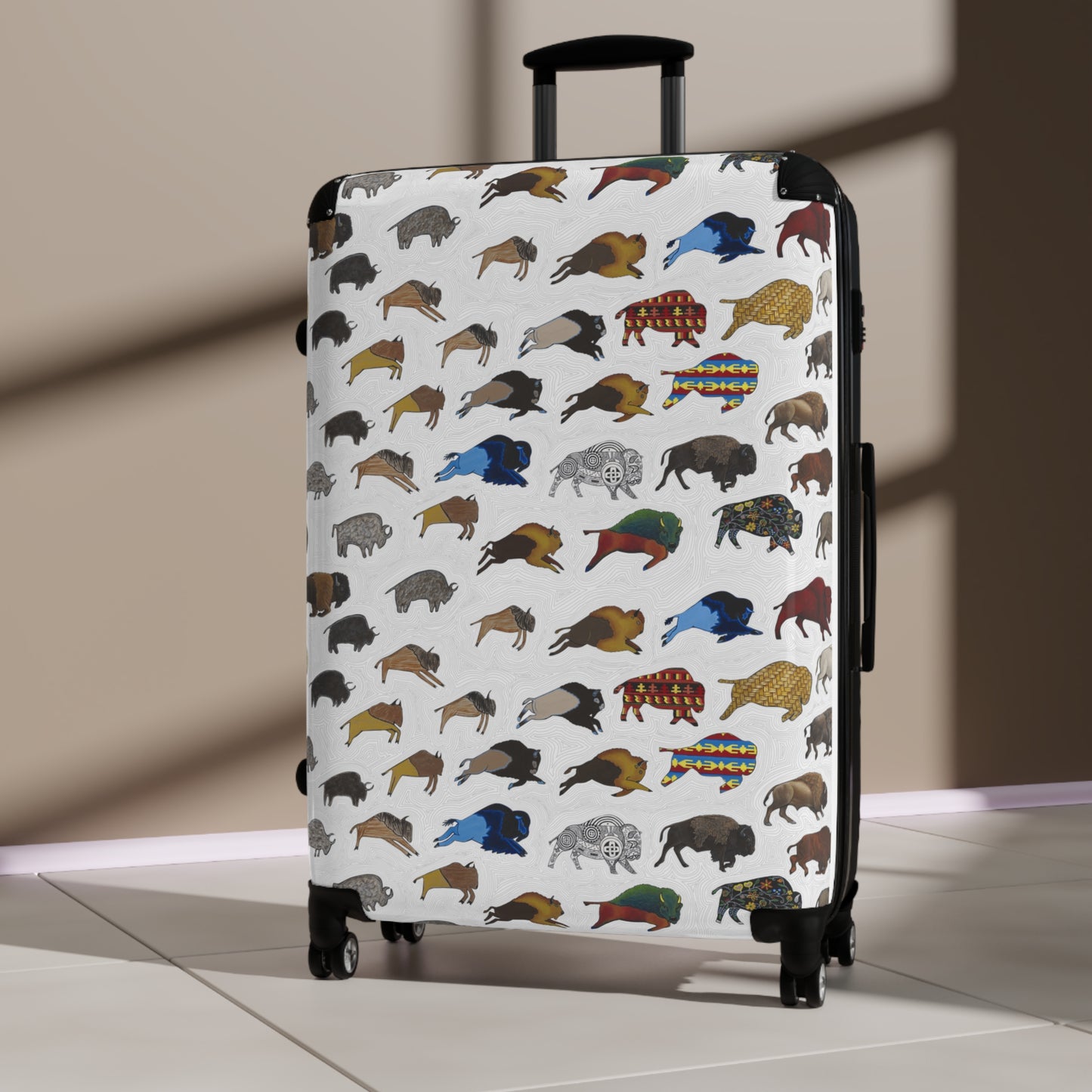 Suitcase, White, Bison Transition, Buffalo, Native American, Luggage, Carry On