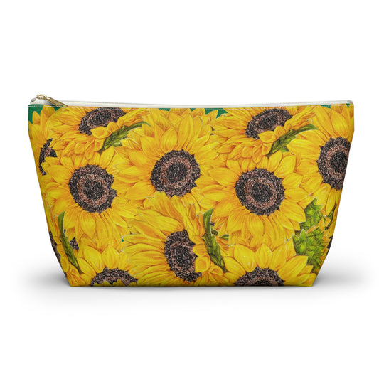 Accessory Pouch w T-bottom, Sunflower Theme, Oklahoma Wildflowers, Yellow Floral, Sunflower Art