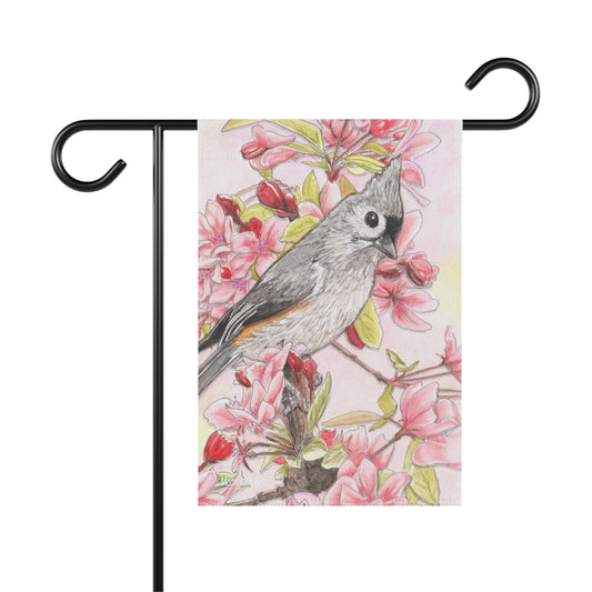 Garden & House Banner, Tufted Titmouse with Pink Floral