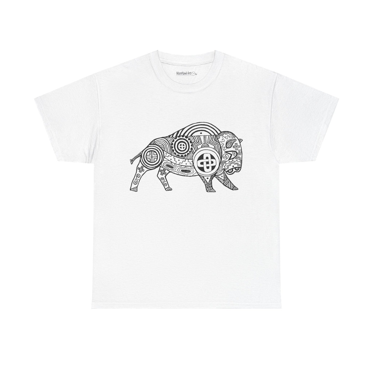 Unisex Heavy Cotton Tee, SouthEast Tribal Motif Bison, Native Design, Ancient Mound Symbols