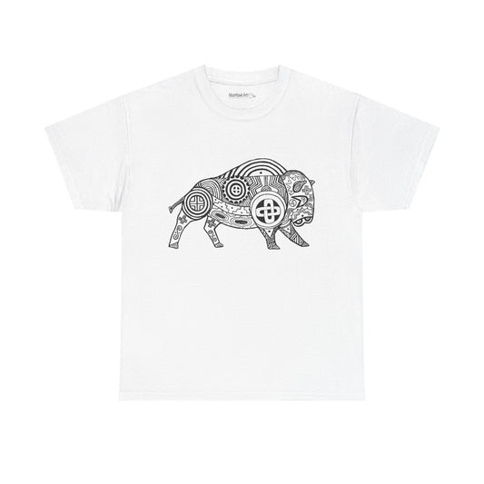 Unisex Heavy Cotton Tee, SouthEast Tribal Motif Bison, Native Design, Ancient Mound Symbols