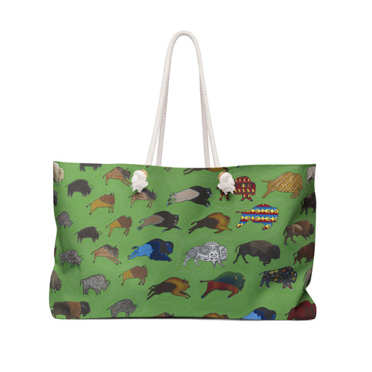 Weekender Bag, Green, Bison Transition, Buffalo, Native American, PowWow Tote