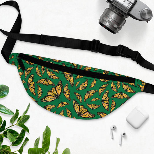 Fanny Pack, Green, Monarch, Butterfly, Kamama
