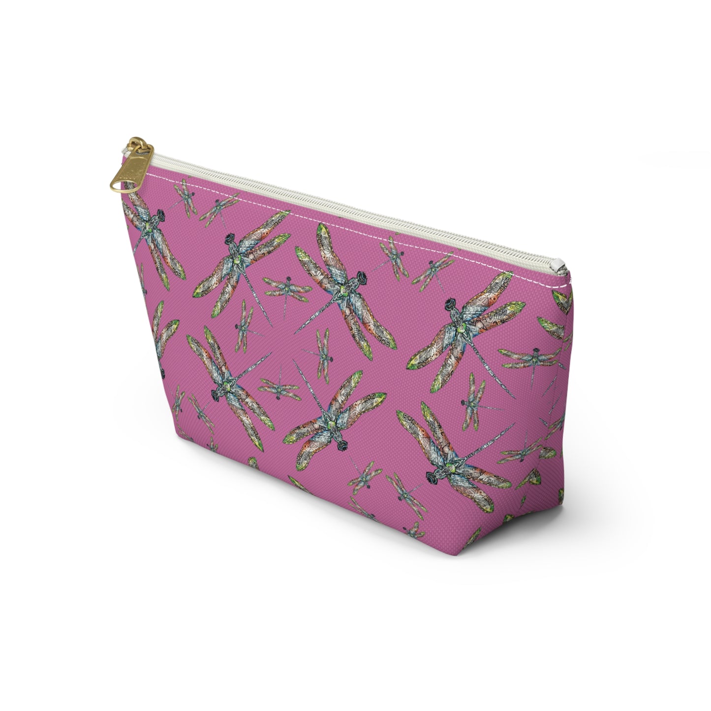 Accessory Pouch w T-bottom, Dragonfly, Yellow, Native American design, Makeup bag, Pencil case, Travel cosmetic pouch
