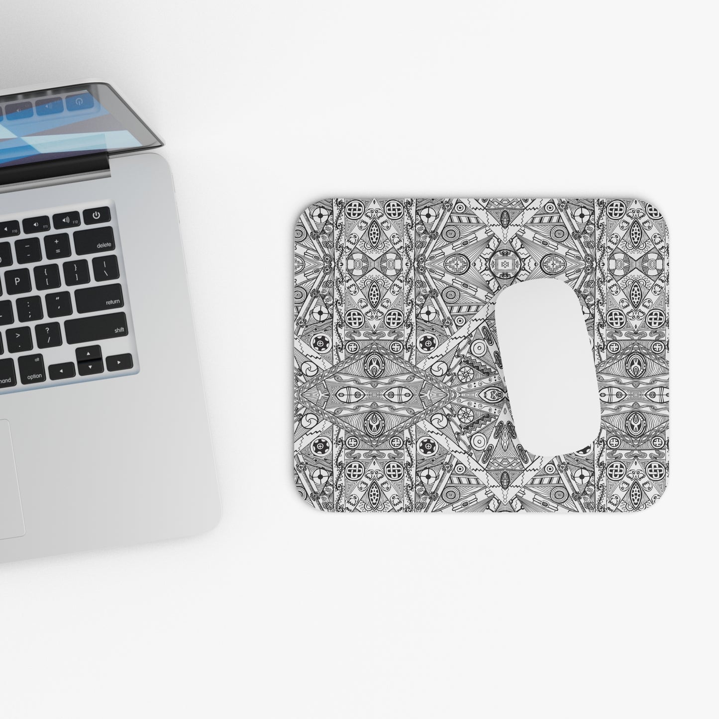 Mouse Pad (Rectangle) with Black and White Tribal Motif