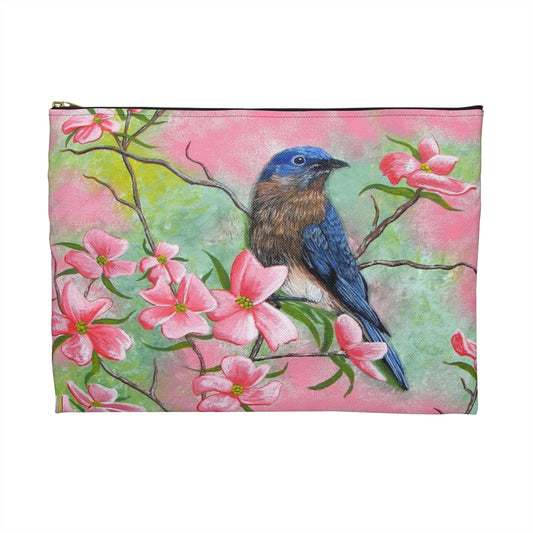 Accessory Pouch, Eastern Bluebird, Dogwood, Pretty In Pink, Wild Bird, Songbird, Oklahoma