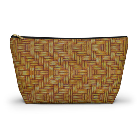 Accessory Pouch w T-bottom, Native American, Euchee basketweave design, pencil case, cosmetic travel bag, zipper bag, catch all