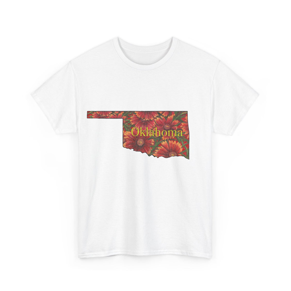 Unisex Heavy Cotton Tee, Indian Blanket Flowers, Oklahoma State Wildflowers, T-shirt