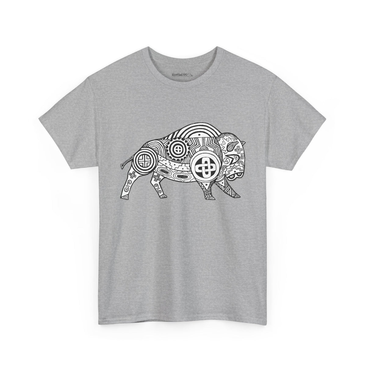 Unisex Heavy Cotton Tee, SouthEast Tribal Motif Bison, Native Design, Ancient Mound Symbols