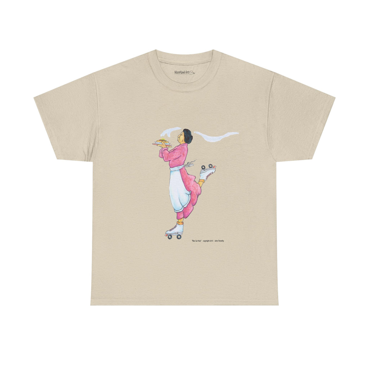 Unisex Heavy Cotton Tee, Rez Car Hop, Native Humor, Woman on Roller Skates, Indian Taco