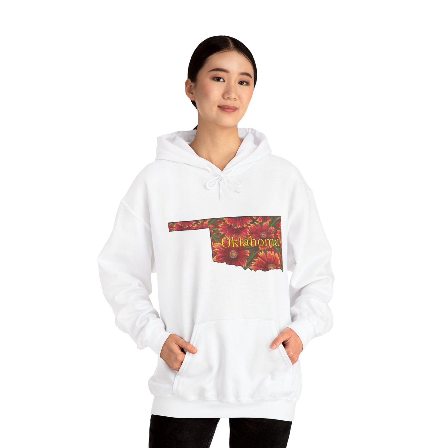 Oklahoma Hoodie - Indian Blanket - State Wildflower — Floral OK Map Design