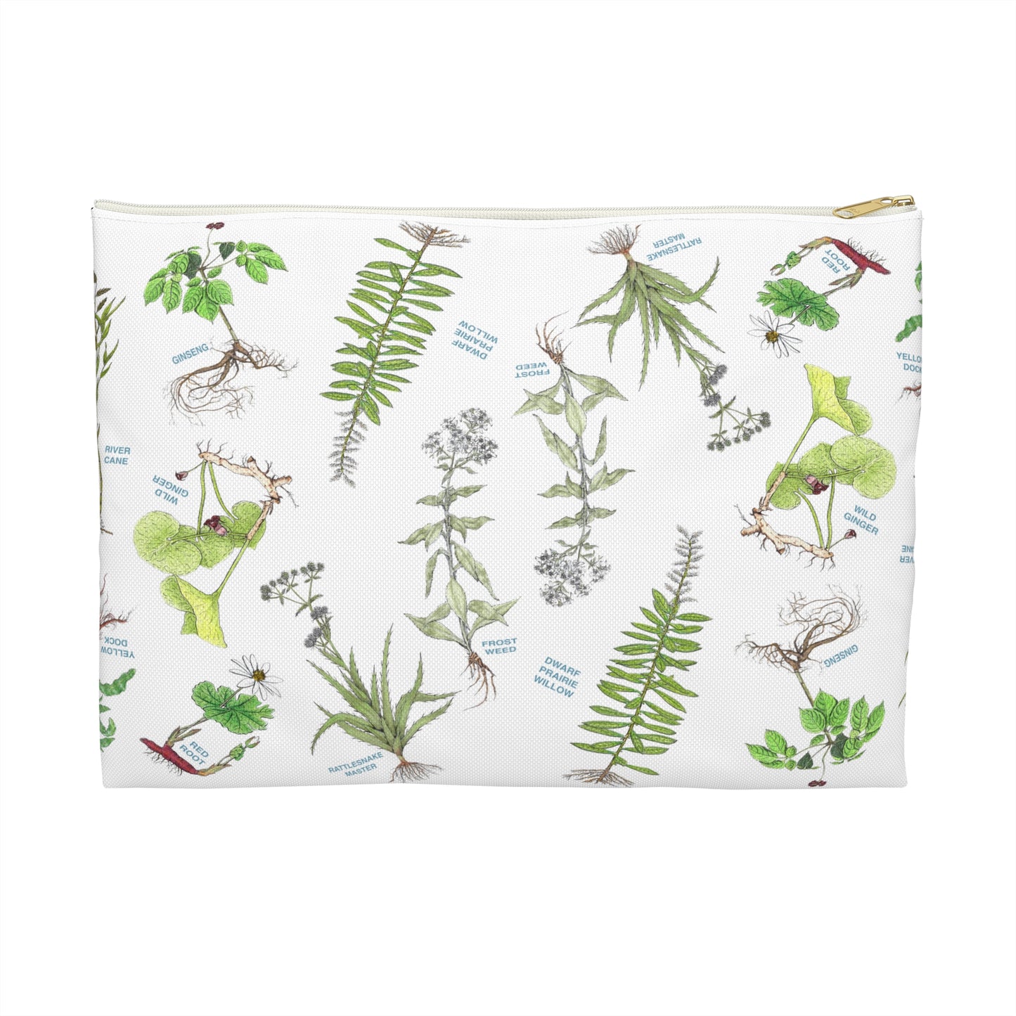 Cherokee Botanical Print Accessory Pouch — Native Plant Pattern Makeup Bag