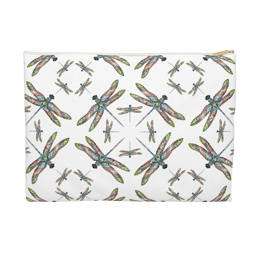 Accessory Pouch, Dragonfly, White, Native American design, Makeup bag, Pencil case, Travel cosmetic pouch