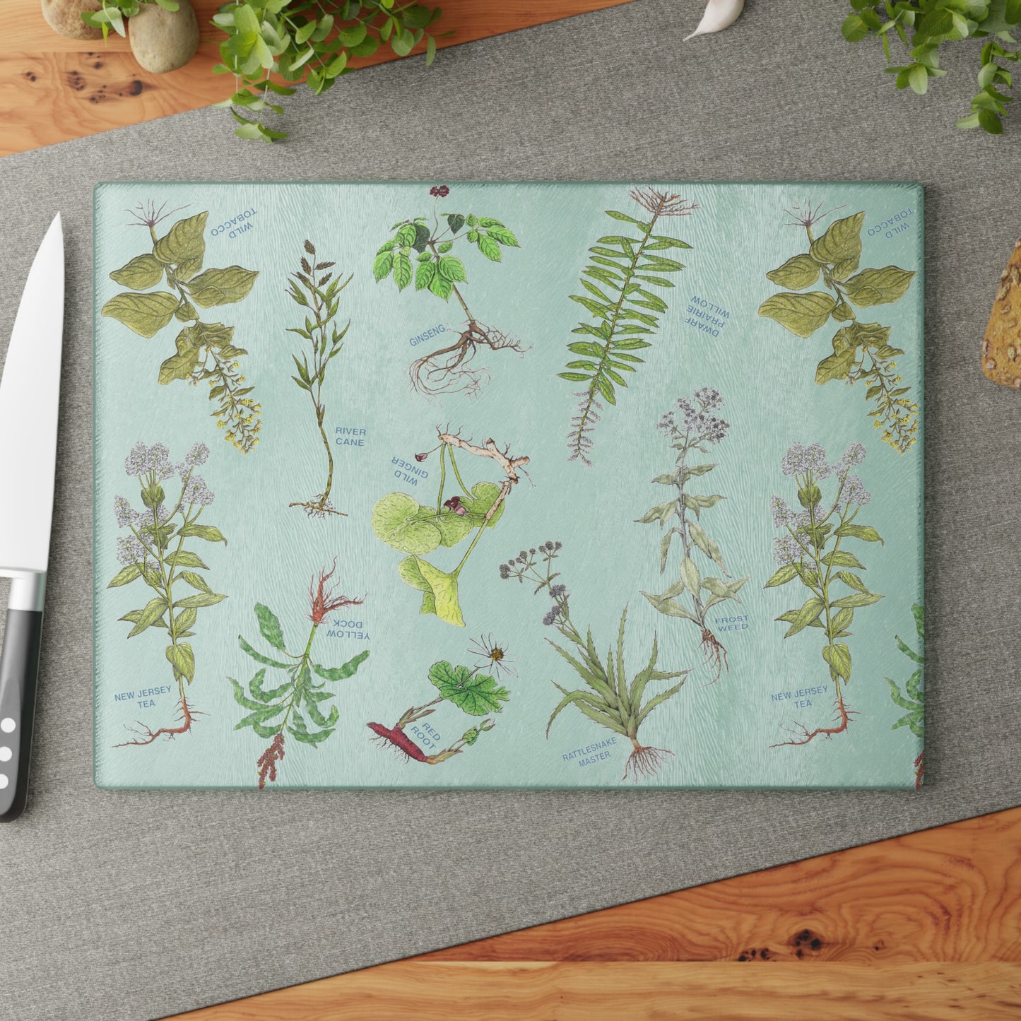 Cherokee Herbal Botanical Glass Cutting Board – Vintage Medicinal Plant Print