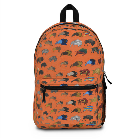 Backpack, Orange, Bison Transition, Buffalo, Native American, Back to School, Camping, Hiking, Travel