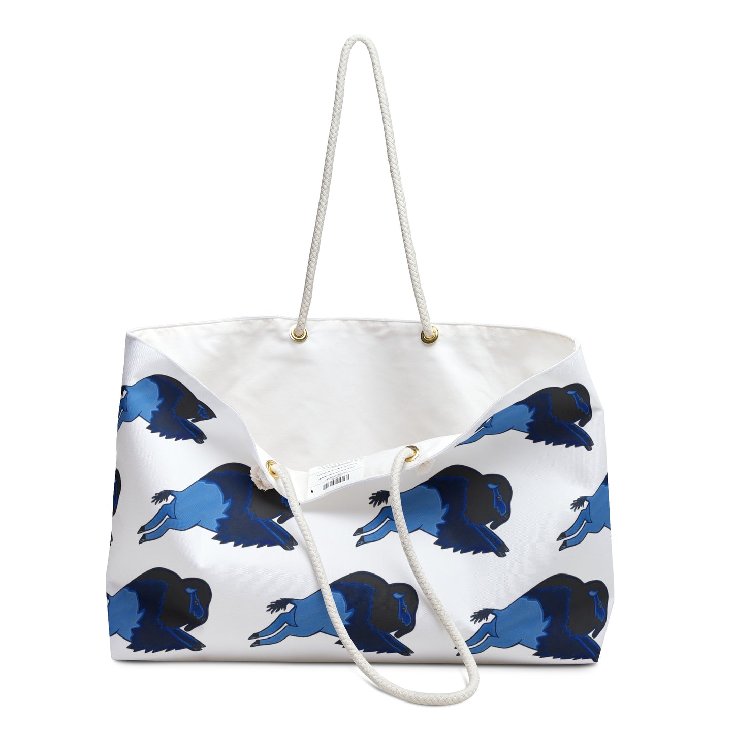 Weekender Bag, White, Blue Bison, Blue Buffalo, Native American, PowWow Tote