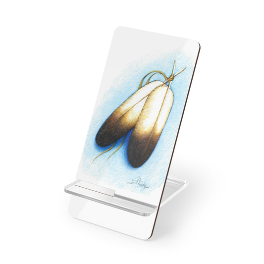 Mobile Display Stand for Smartphones, Double Feather, "And Two Become One", Native Design, Native Feathers
