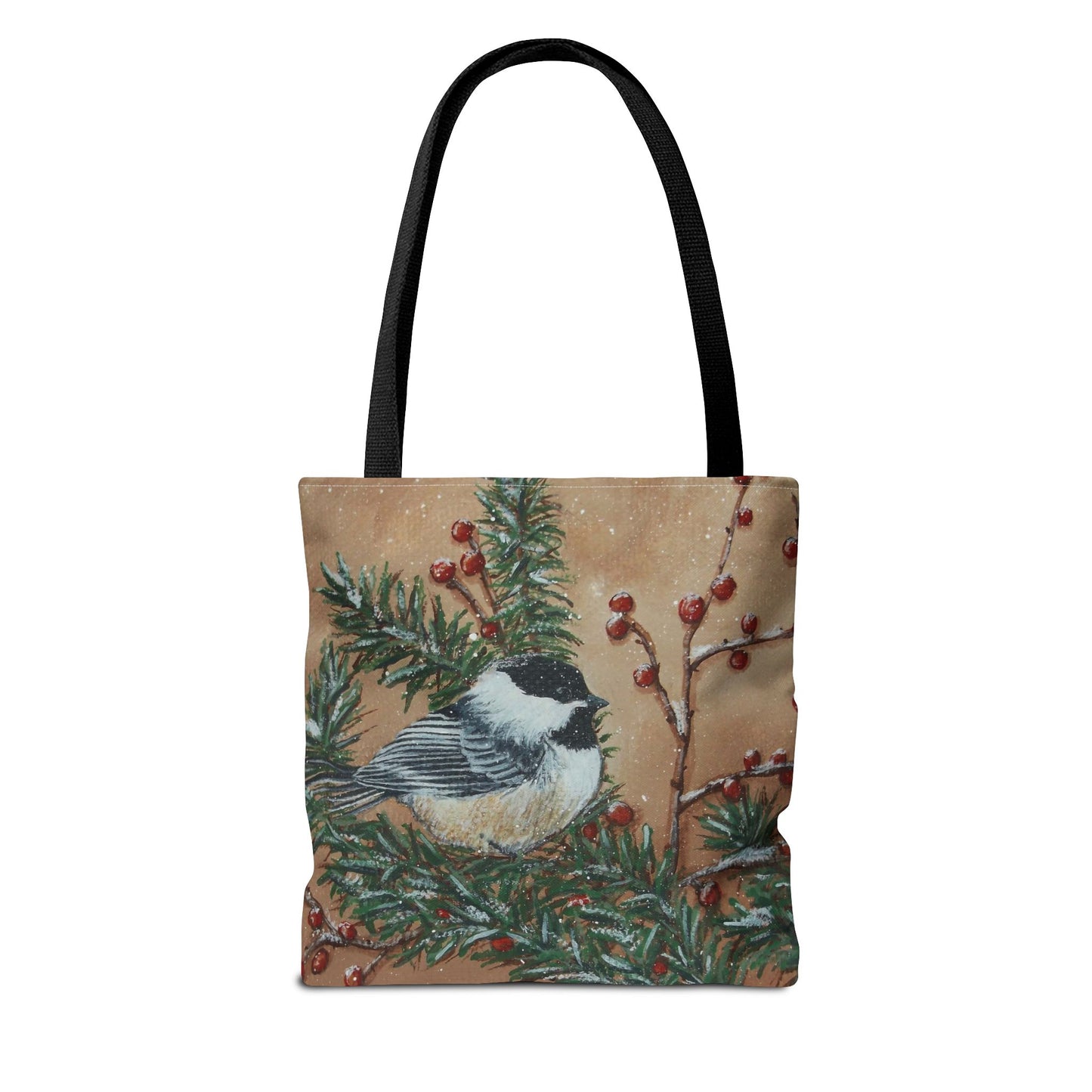 Tote Bag, Chickadee, Winter Berries, Art Carrying Bag