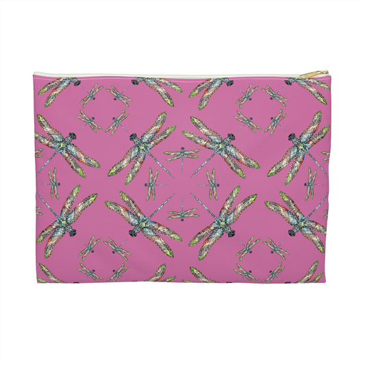 Accessory Pouch, Dragonfly, Pink, Native American design, Makeup bag, Pencil case, Travel cosmetic pouch