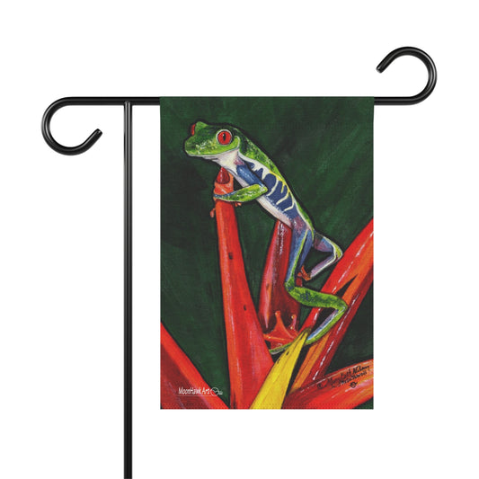 Garden & House Banner, Red Eyed Leaf Frog on Bird of Paradise