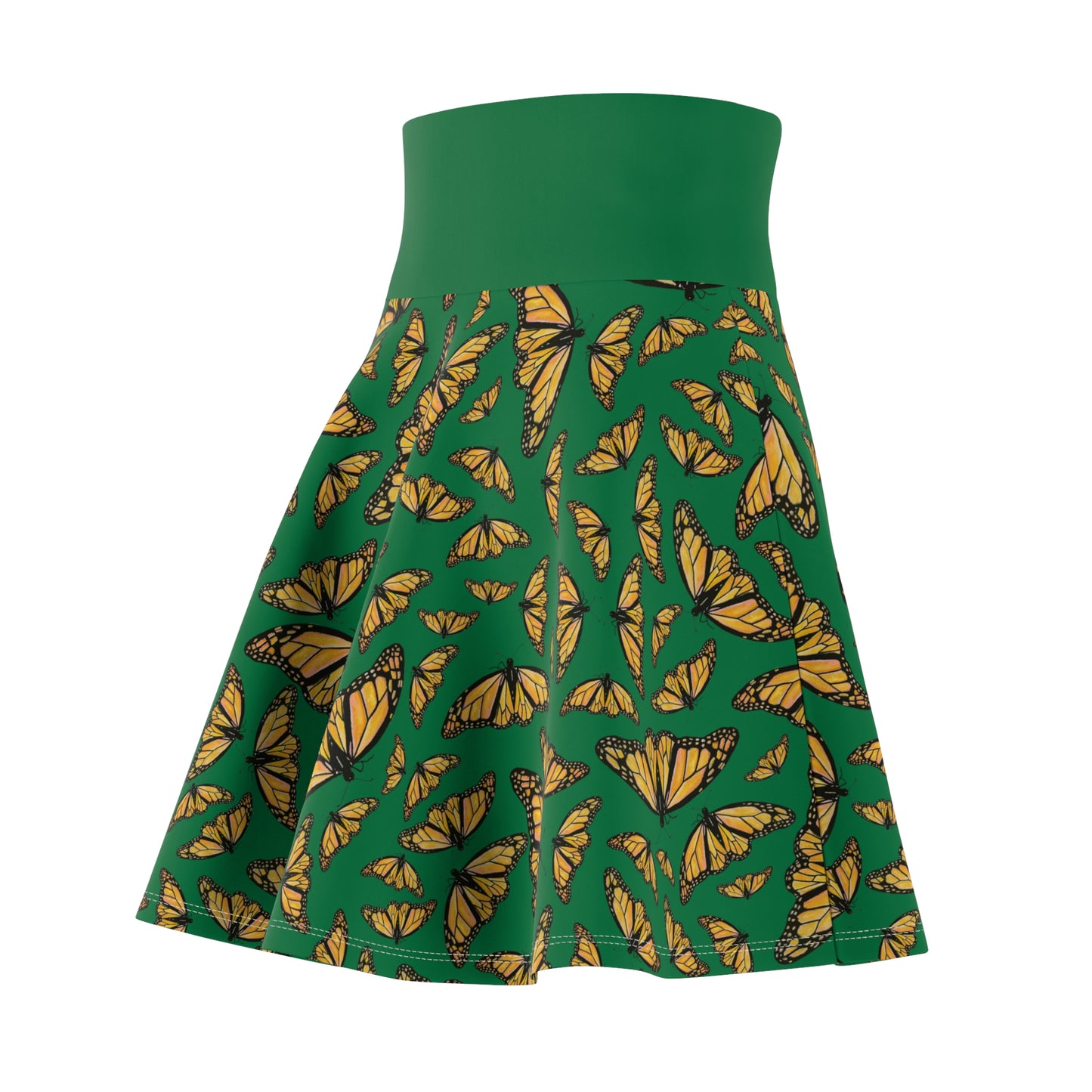 Women's Skater Skirt, Monarch, Green Background, Butterfly, Kamama