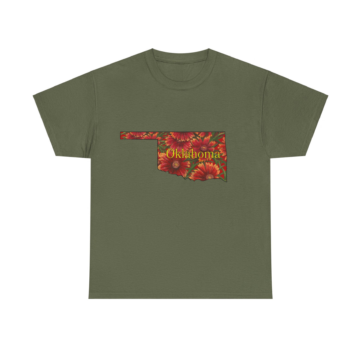 Unisex Heavy Cotton Tee, Indian Blanket Flowers, Oklahoma State Wildflowers, T-shirt