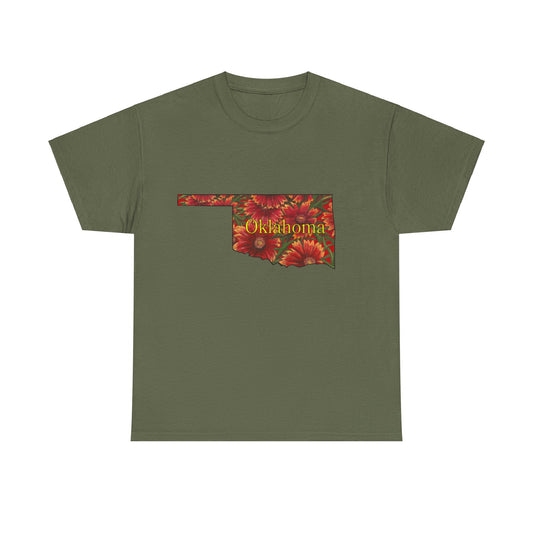 Unisex Heavy Cotton Tee, Indian Blanket Flowers, Oklahoma State Wildflowers, T-shirt