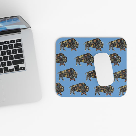 Mouse Pad, Blue, Floral Motif, Native American