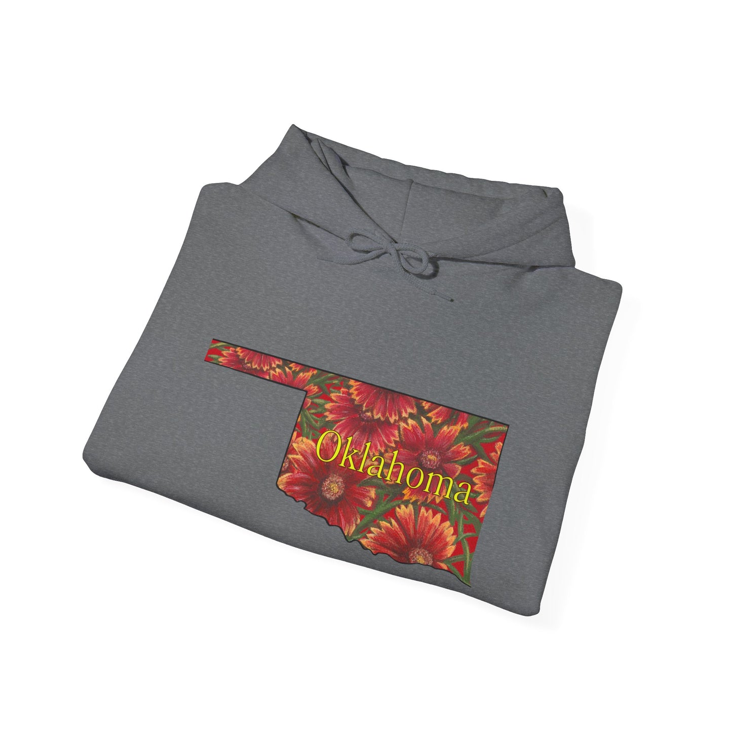 Oklahoma Hoodie - Indian Blanket - State Wildflower — Floral OK Map Design