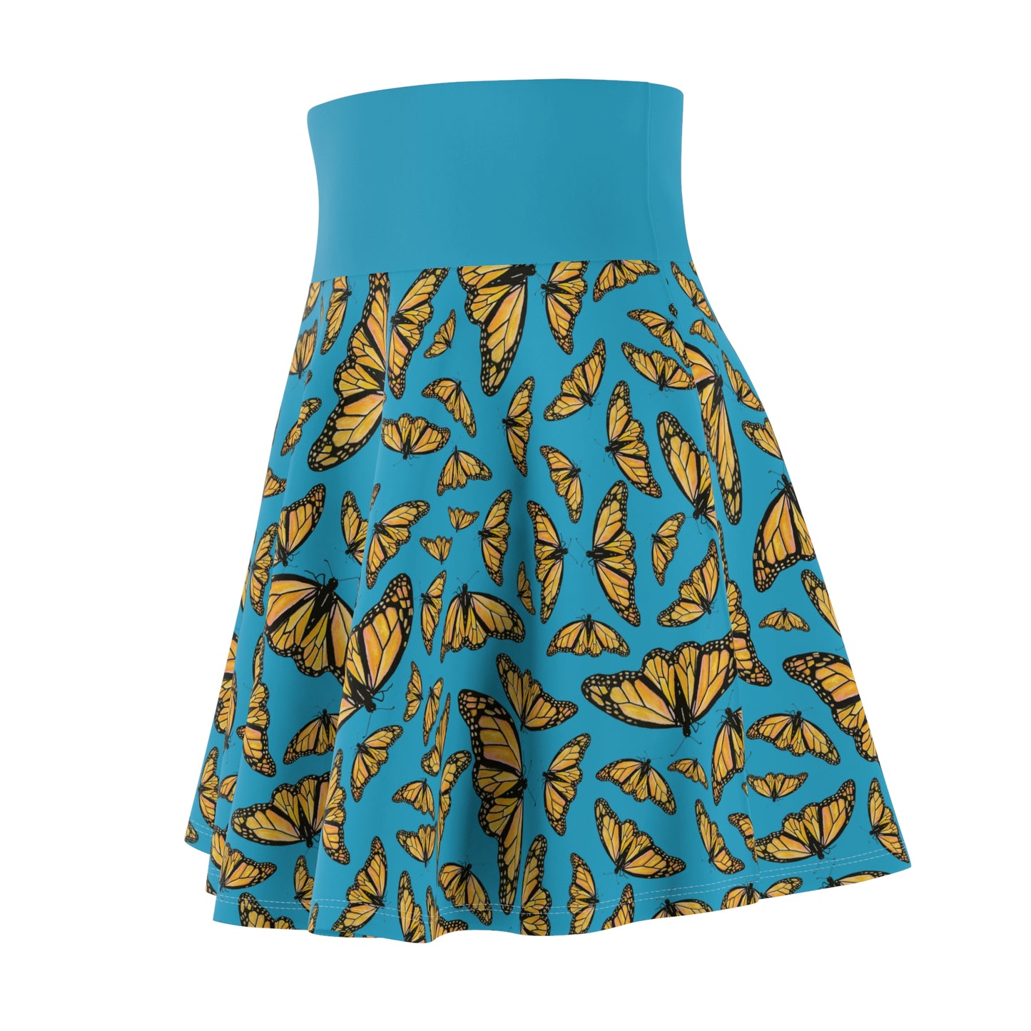 Women's Skater Skirt , Monarch, Turquoise Background, Kamama, Butterfly