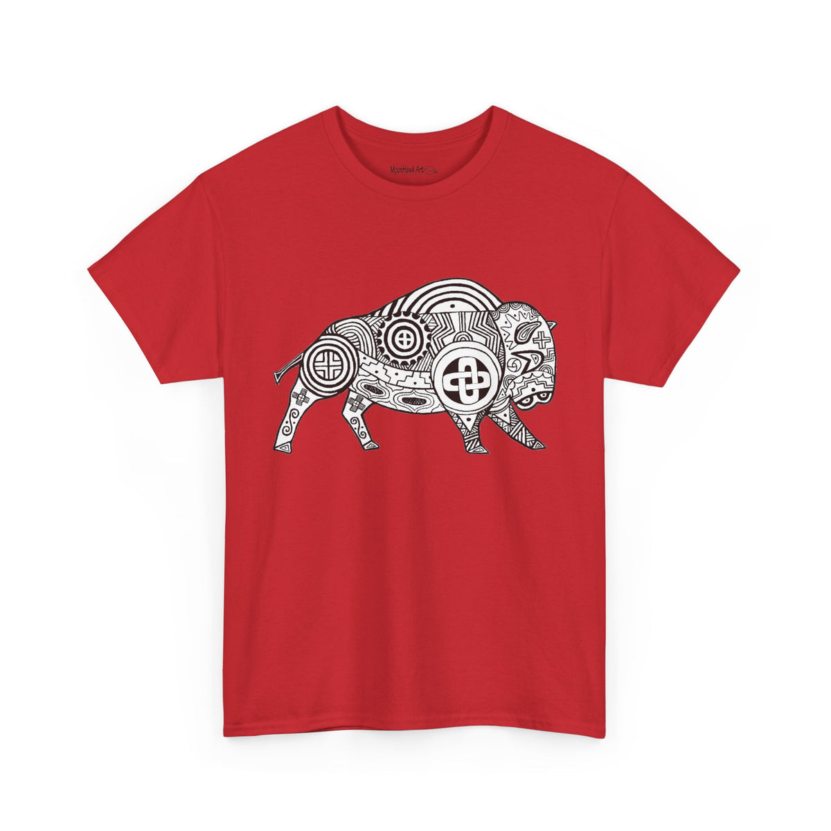 Unisex Heavy Cotton Tee, SouthEast Tribal Motif Bison, Native Design, Ancient Mound Symbols