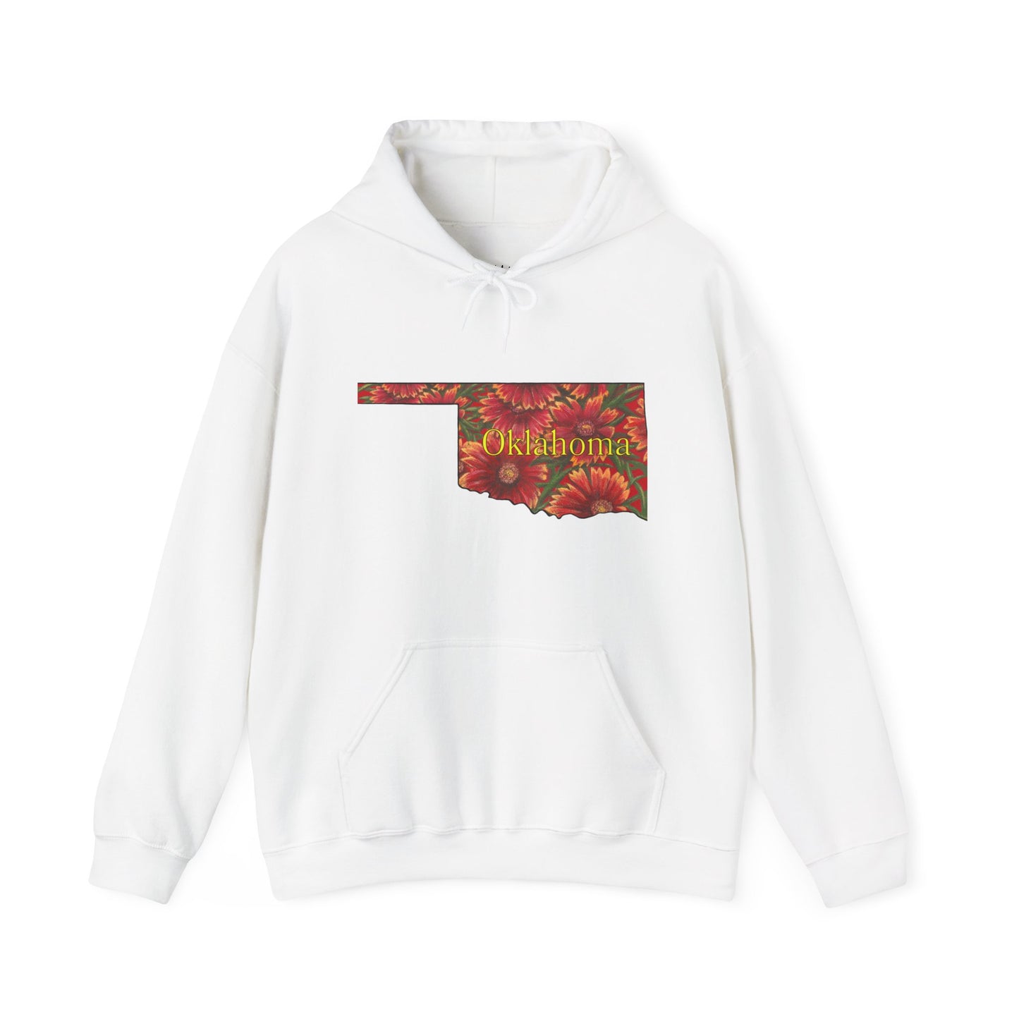 Oklahoma Hoodie - Indian Blanket - State Wildflower — Floral OK Map Design