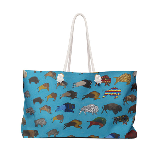 Weekender Bag, Turquoise, Bison Transition, Buffalo, Native American, PowWow Tote