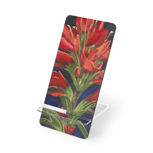 Mobile Display Stand for Smartphones, Indian Paintbrush, Oklahoma Wildflower, Wildflower Art, Red Floral, Cell Phone Holder
