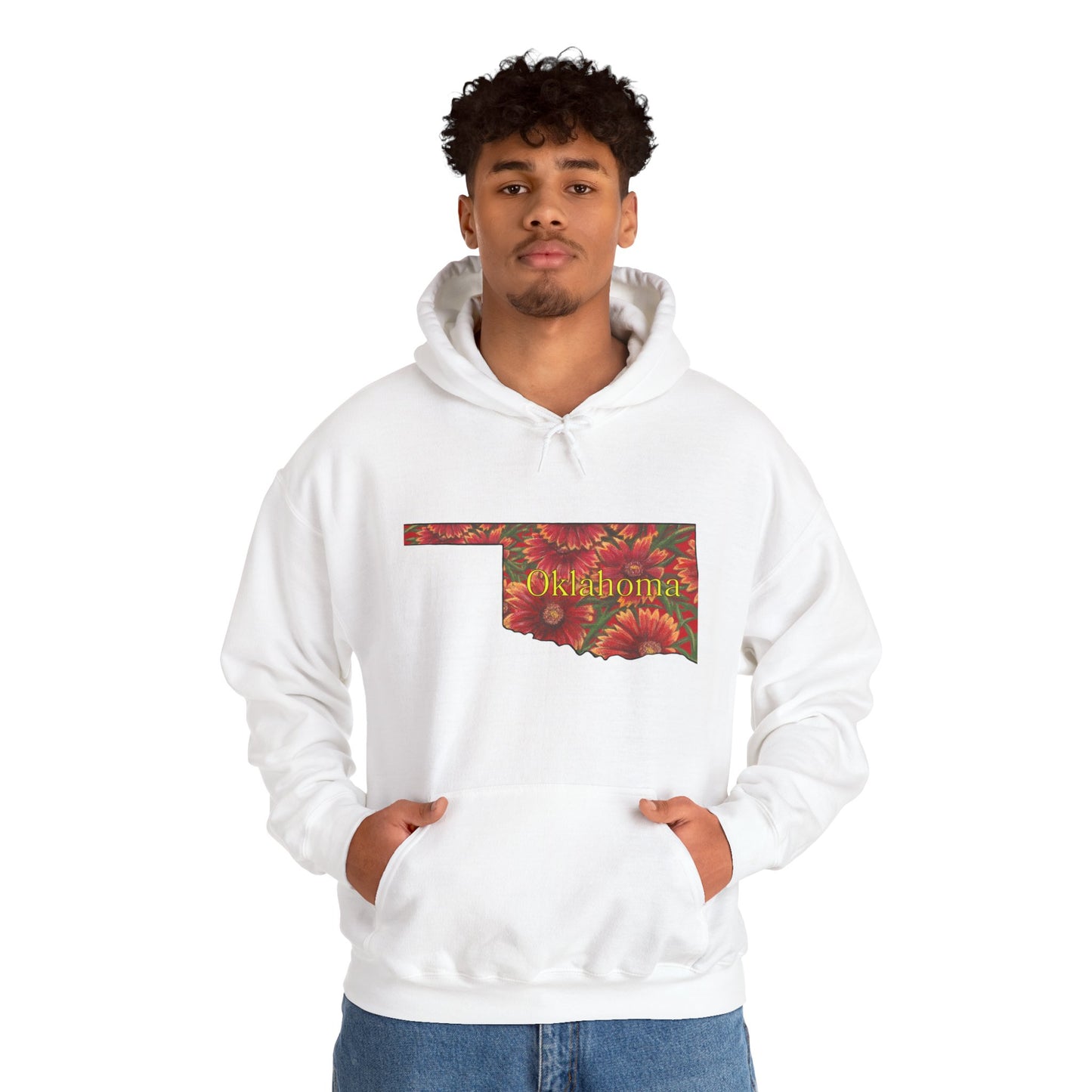 Oklahoma Hoodie - Indian Blanket - State Wildflower — Floral OK Map Design