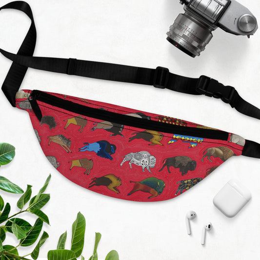 Fanny Pack, Red, Bison Transition, Buffalo, Native American,  Indigenous Design