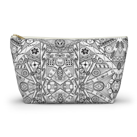 Black and White Tribal Motif Accessory Pouch w T-bottom