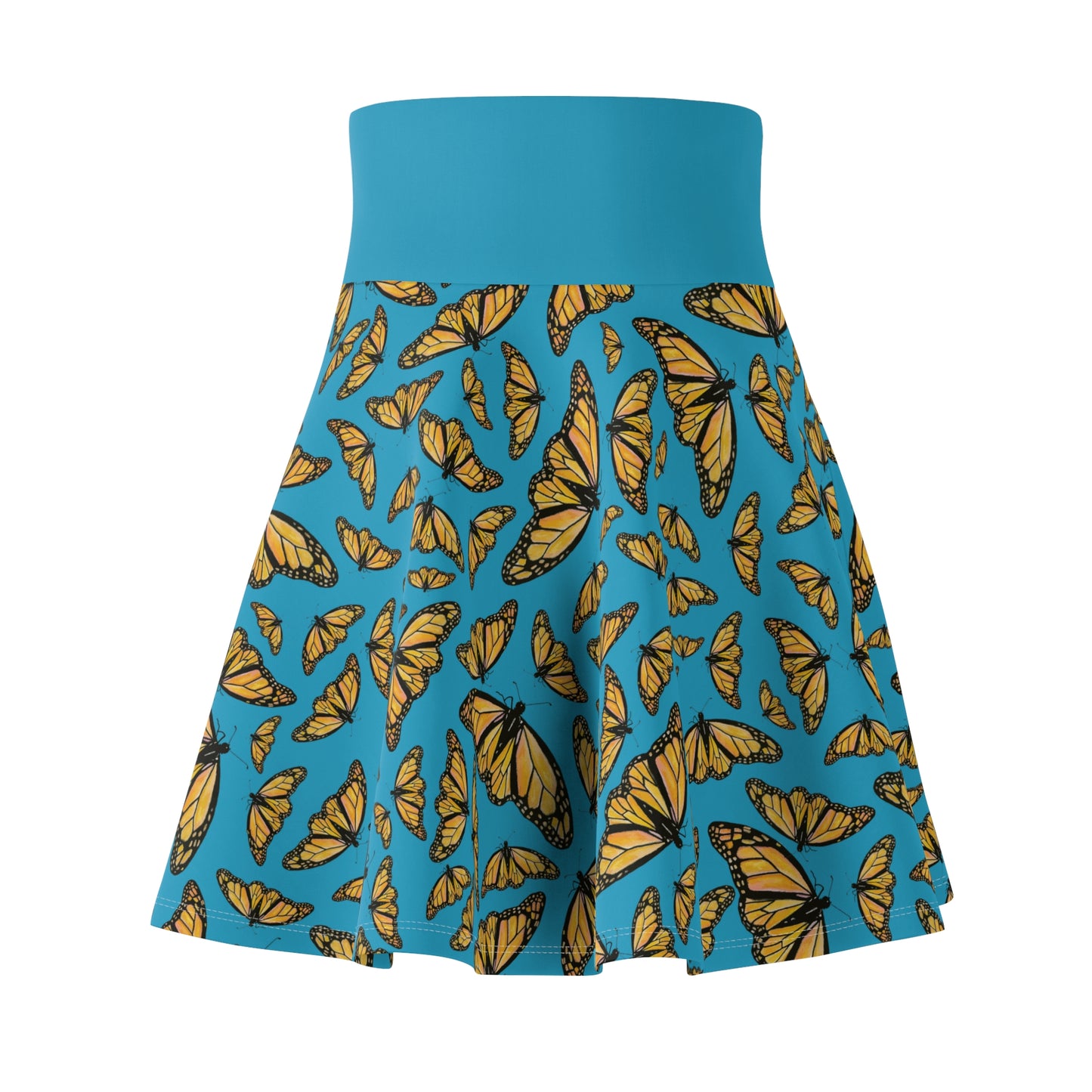 Women's Skater Skirt , Monarch, Turquoise Background, Kamama, Butterfly