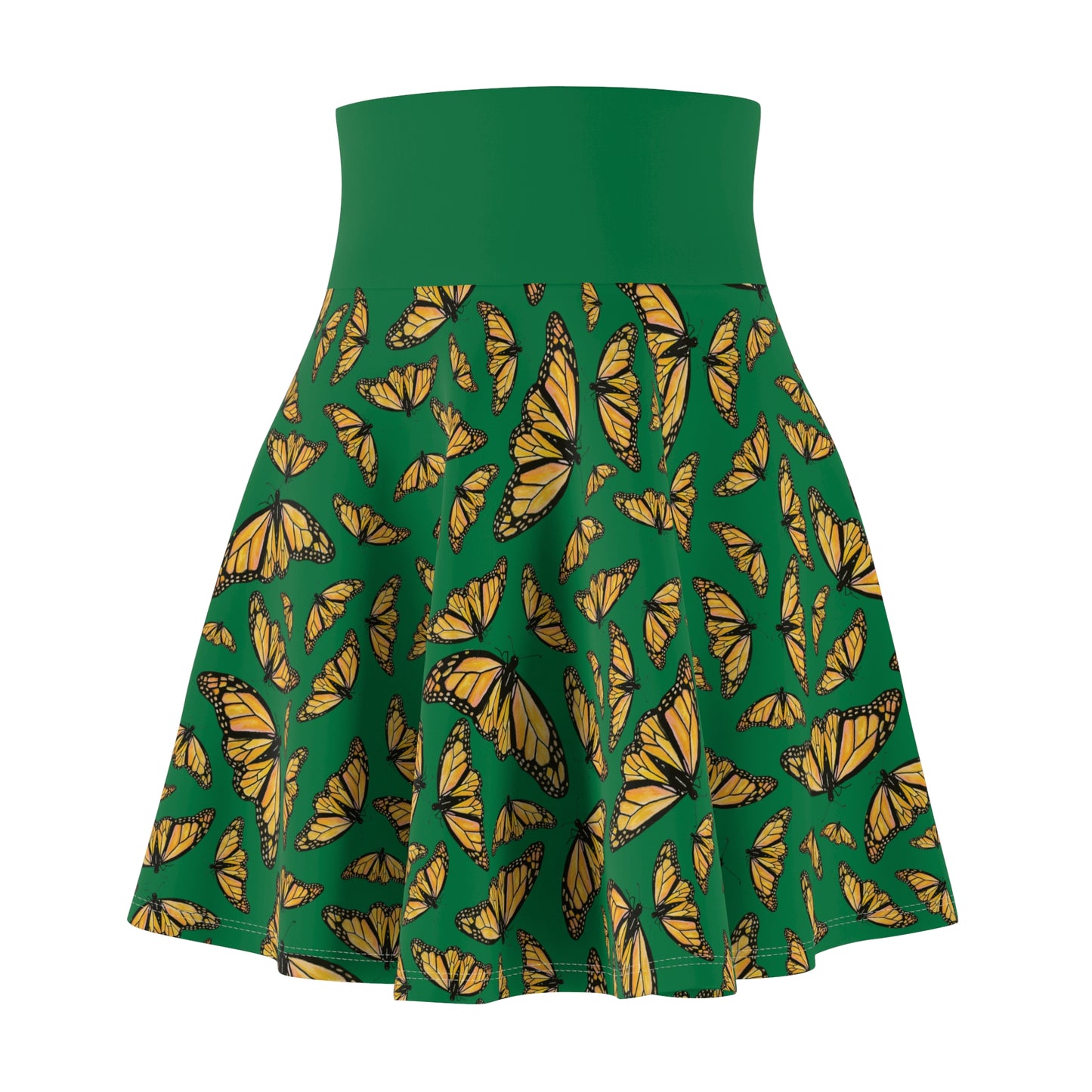 Women's Skater Skirt, Monarch, Green Background, Butterfly, Kamama
