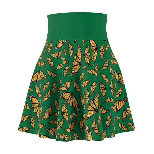 Women's Skater Skirt, Monarch, Green Background, Butterfly, Kamama