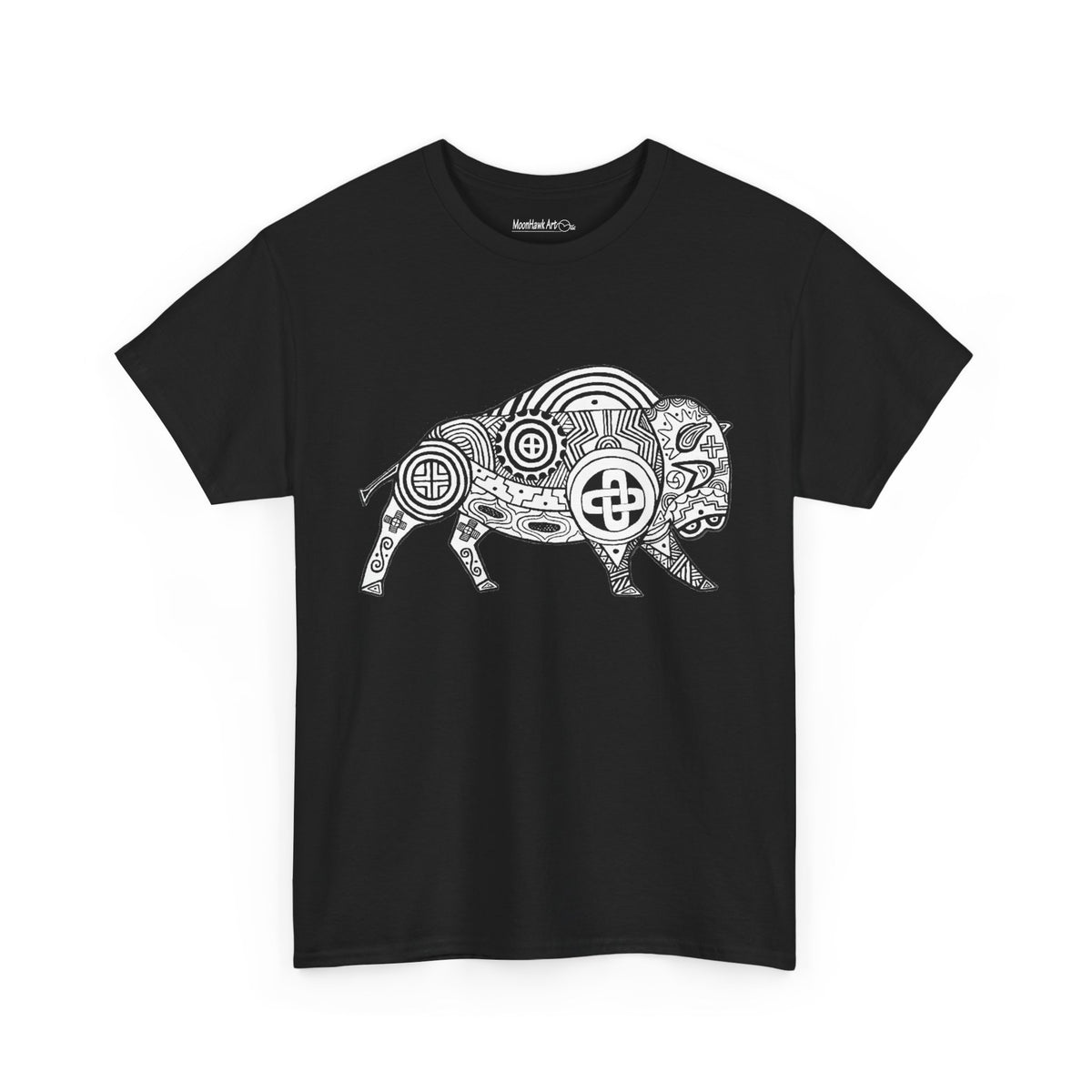 Unisex Heavy Cotton Tee, SouthEast Tribal Motif Bison, Native Design, Ancient Mound Symbols