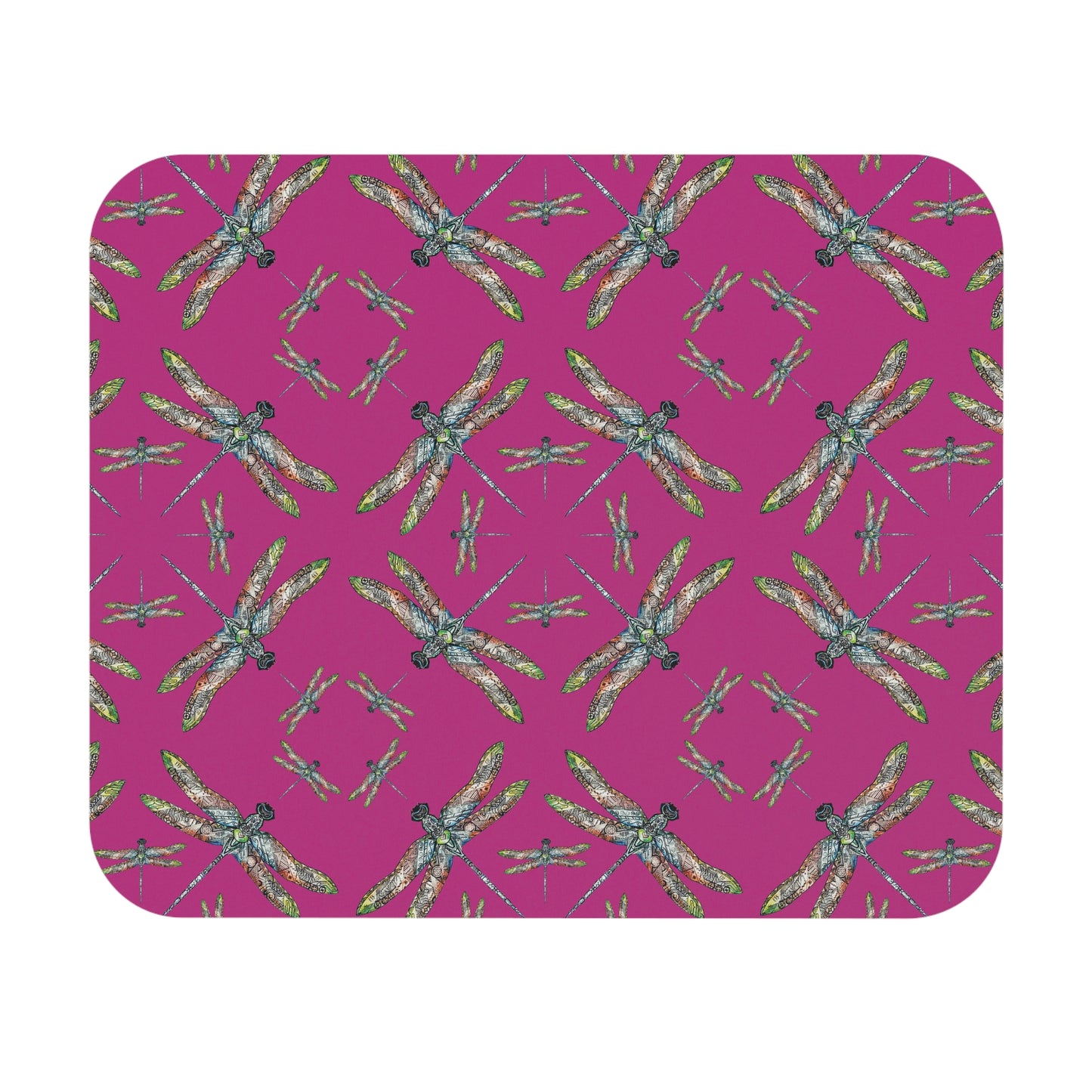 Mouse Pad, Hot Pink, Dragonflies, SouthEast Tribal Symbols, Native American, Indigenous Design