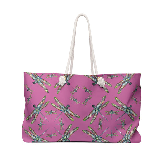 Dragonfly Weekender Bag, Pink, Oversized tote, Beach tote, Powwow bag, Carry all, Native American design