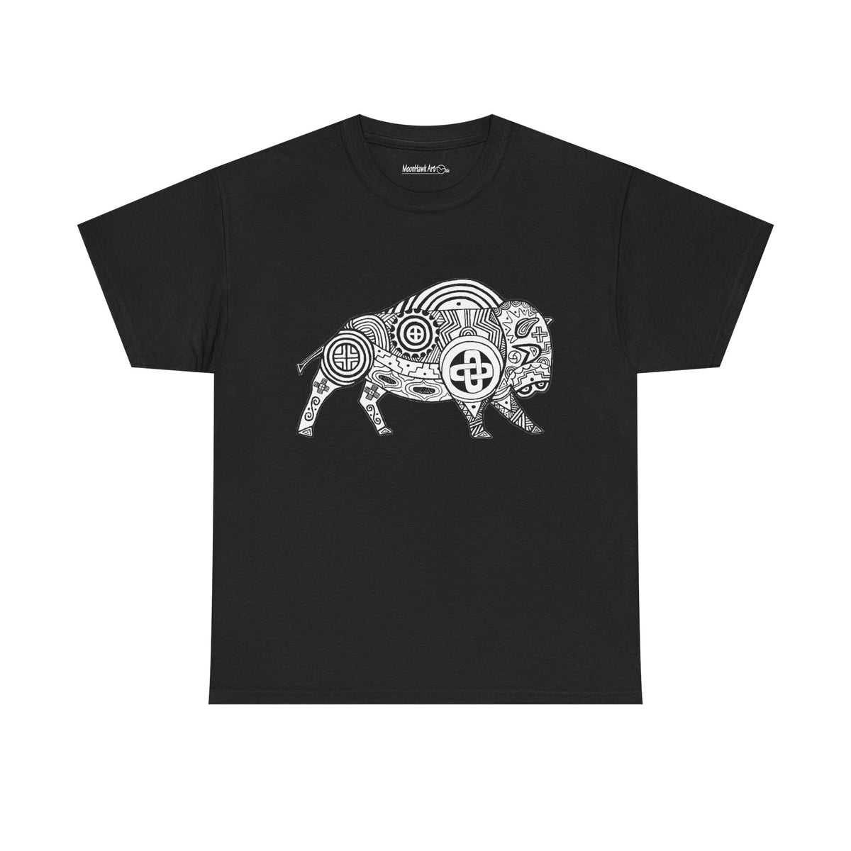 Unisex Heavy Cotton Tee, SouthEast Tribal Motif Bison, Native Design, Ancient Mound Symbols