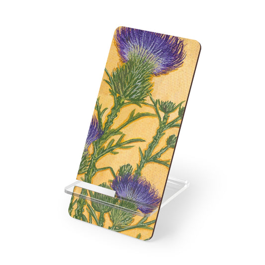 Mobile Display Stand for Smartphones, Purple Thistle, Oklahoma Wildflower, Wild Flower Art, Cell Phone Holder